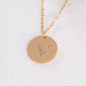 Christian Personalized Initial 'V' Pendant with Customizable Back
