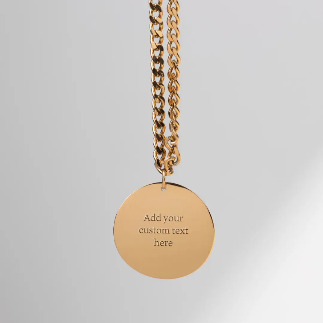 Engrave your own personalised custom christian message on the back of pendant in linear form.