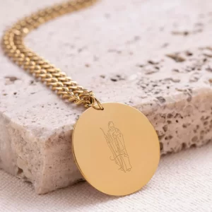 Jesus with Shepherd's Staff Pendant in Line Art