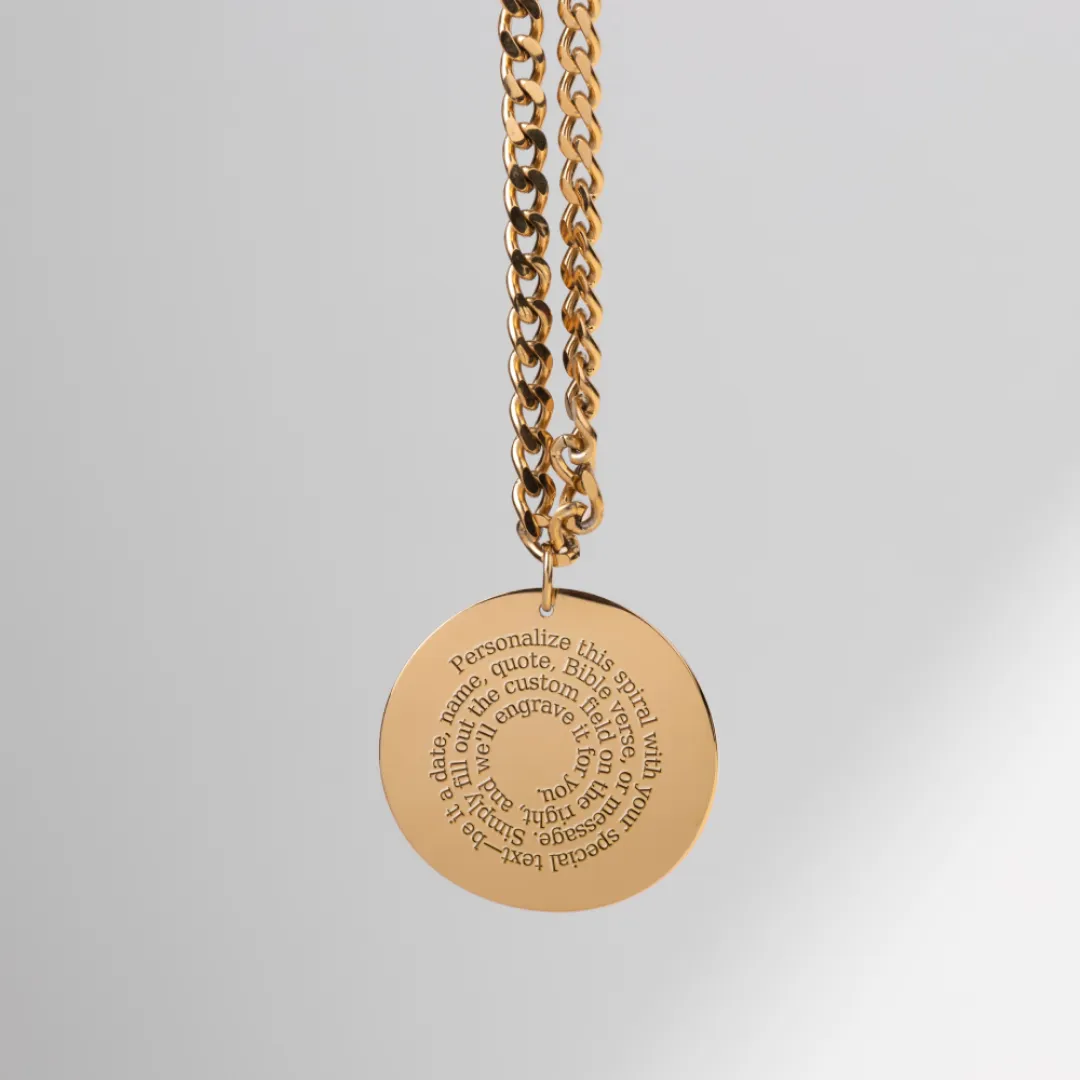 Engrave your own personalised custom christian message on the back of pendant in linear form.