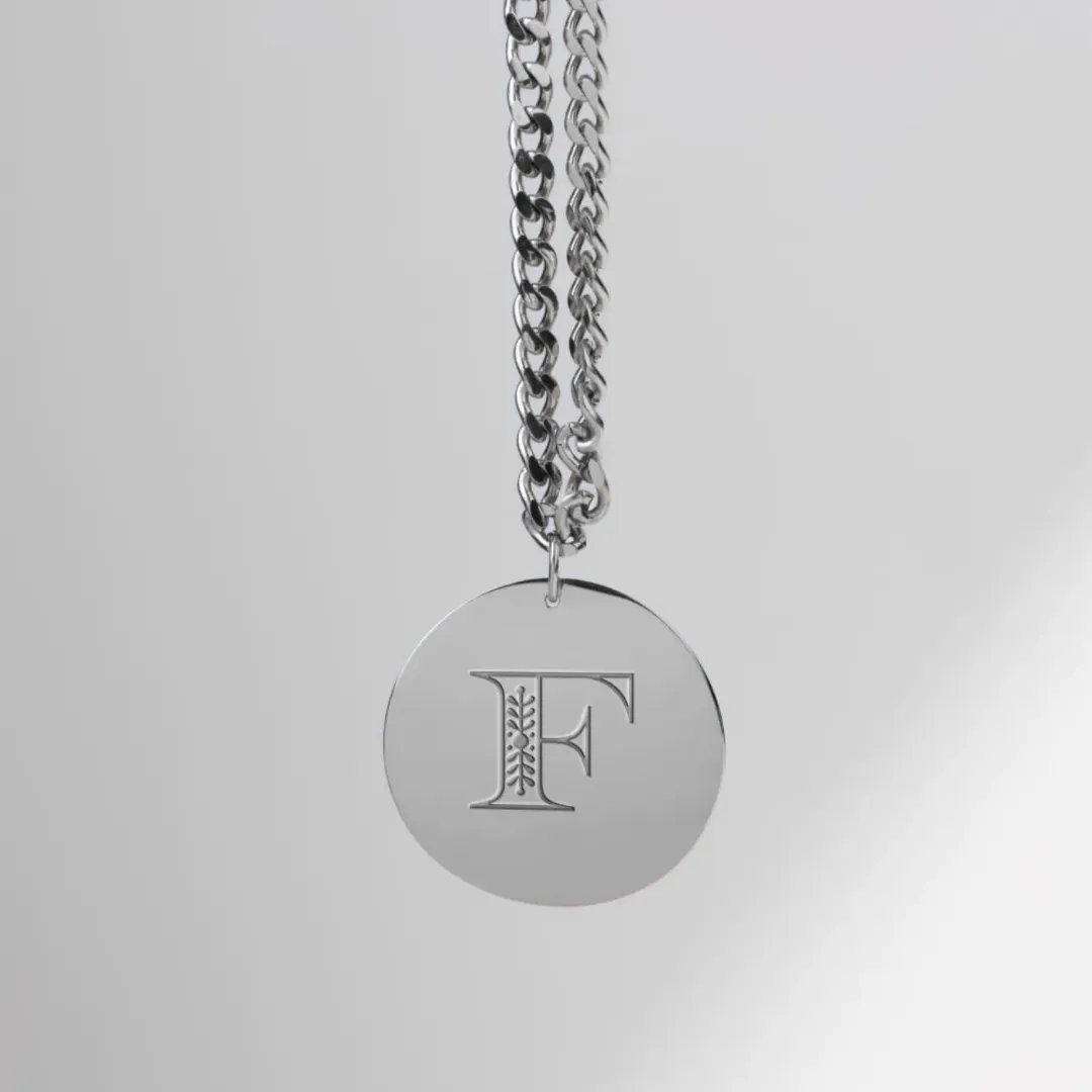 Christian Personalized Initial 'F' Pendant with Customizable Back