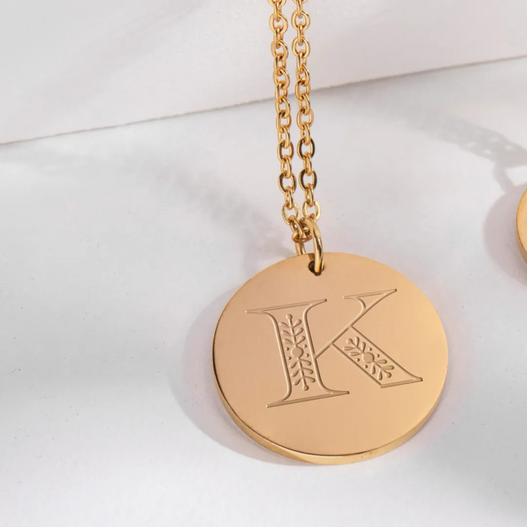 Christian Personalized Initial 'K' Pendant with Customizable Back