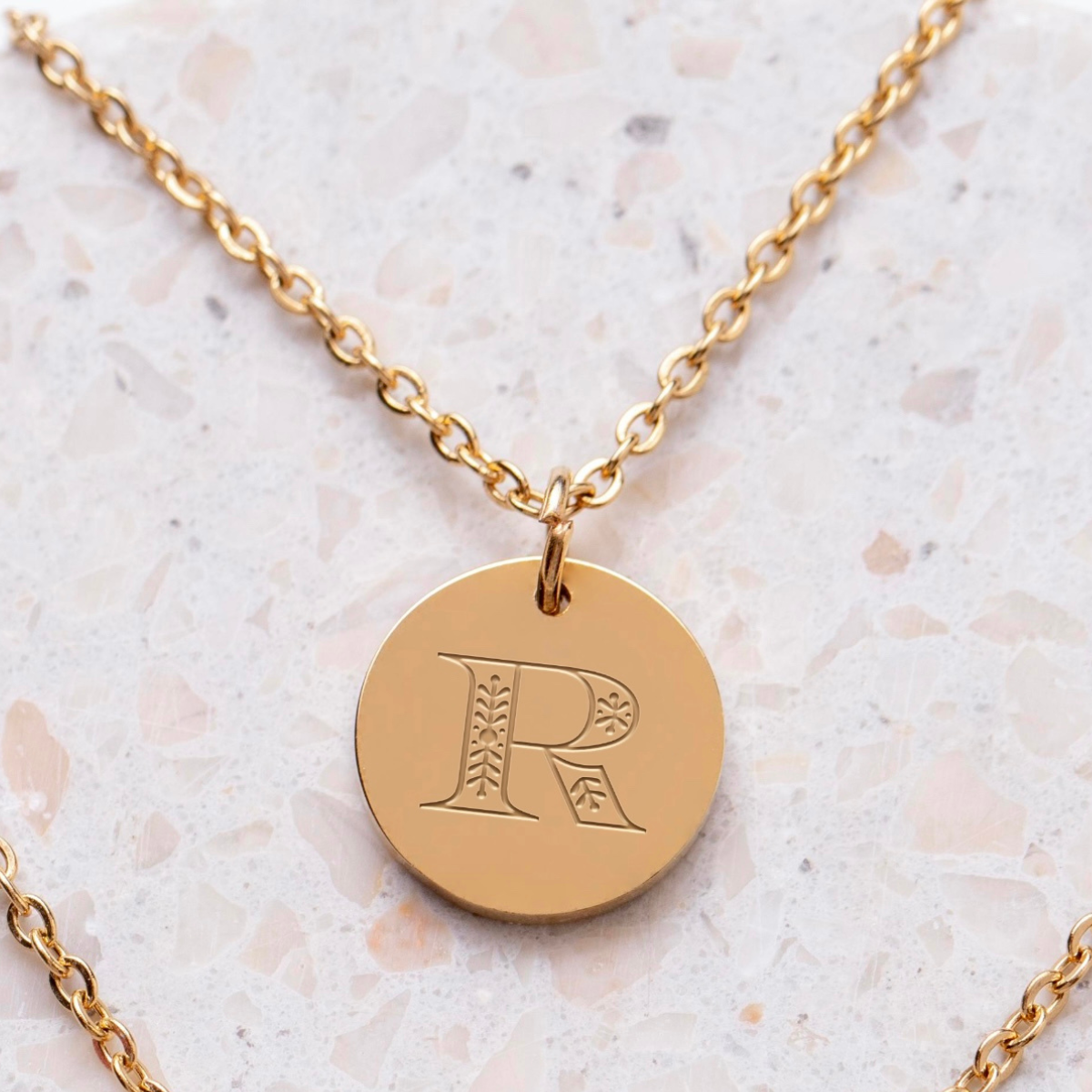 Christian Personalized Initial 'R' Pendant with Customizable Back