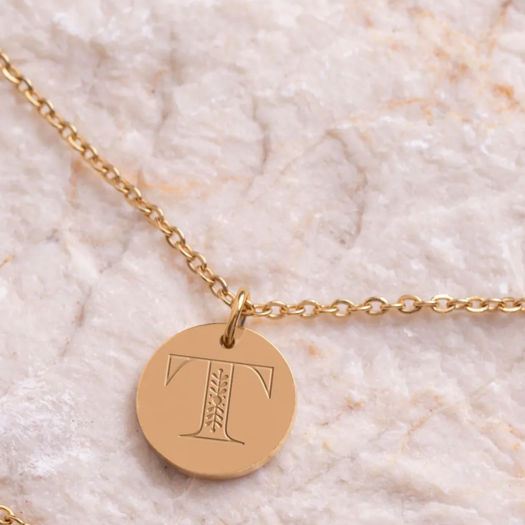 Christian Personalized Initial 'T' Pendant with Customizable Back