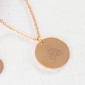 Divine Protection Pendant with Line Art of Jesus Holding a Child