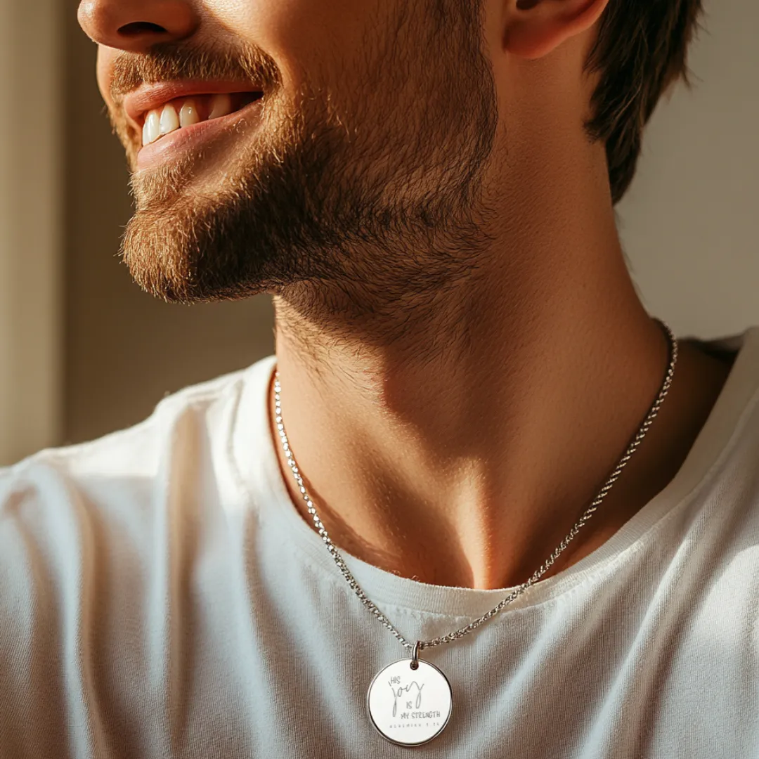 "His Joy is My Strength" Pendant with Chain | Nehemiah 8:10