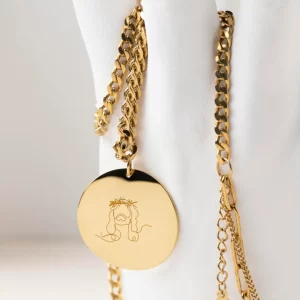 Jesus with Crown of Thorns Pendant with Line Art