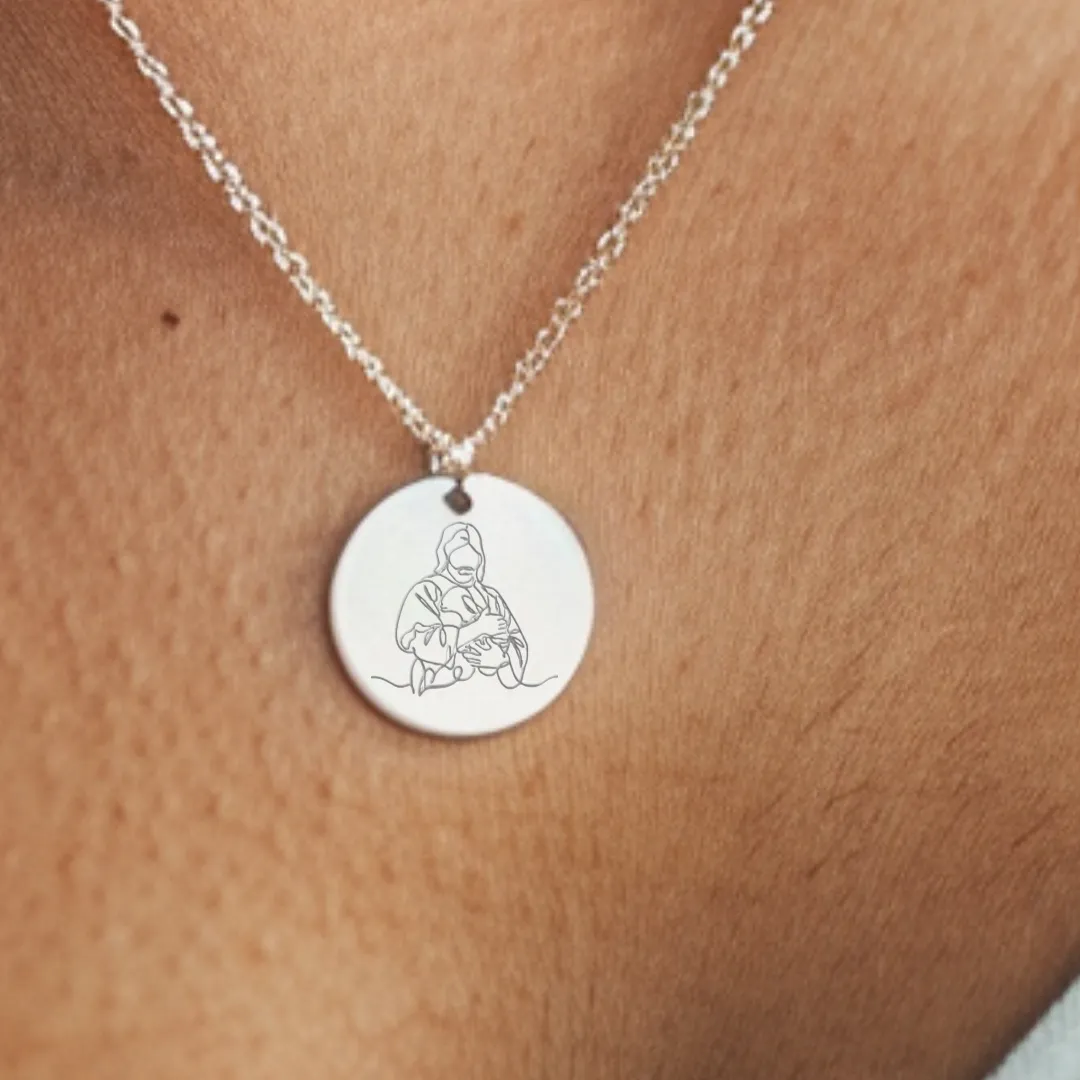 Jesus Holding Child Pendant in Line Art