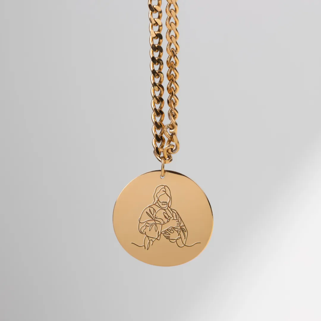 Jesus Holding Child Pendant in Line Art