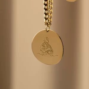 Jesus Holding Child Pendant in Line Art