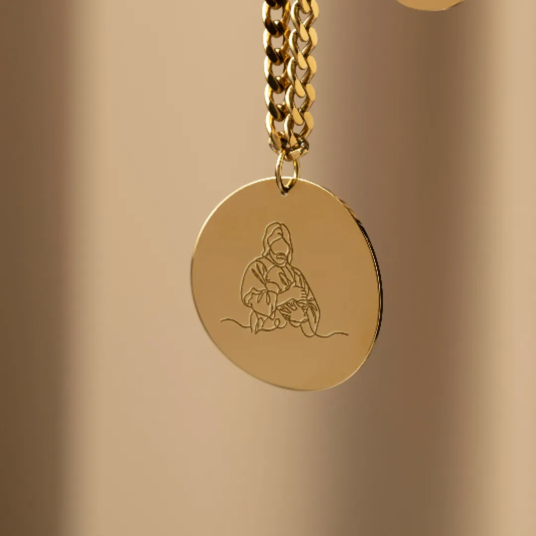 Jesus Holding Child Pendant in Line Art