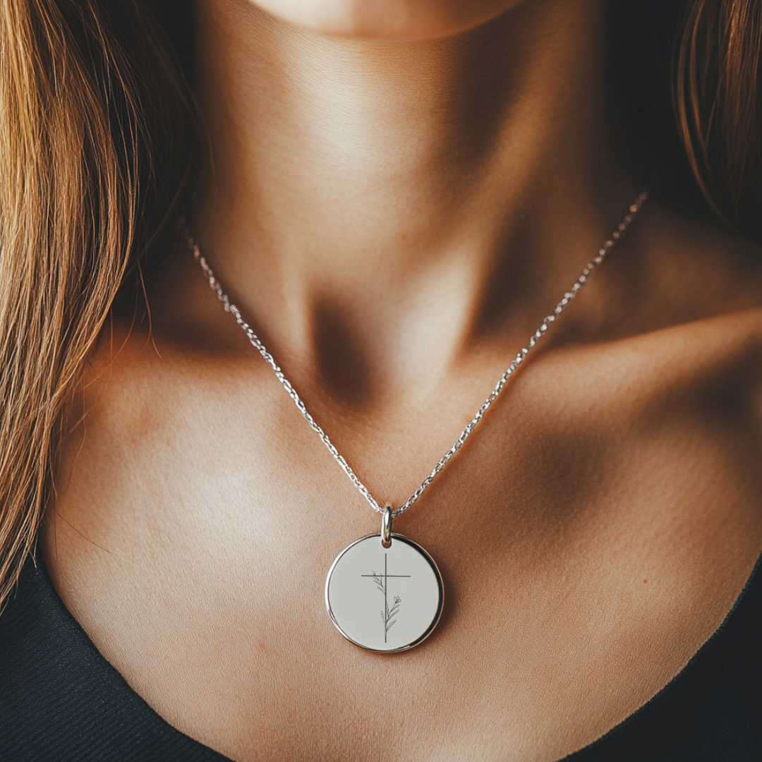 "Brave" Pendant with Floral Cross Engraving