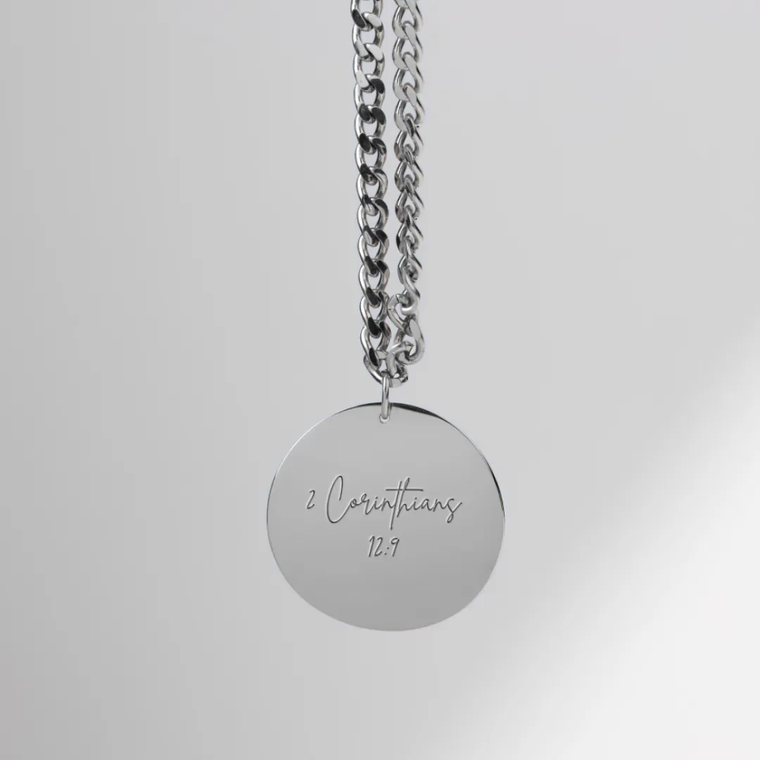Christian Bible Verse Pendant with 2 Corinthians 12:9 Engraving