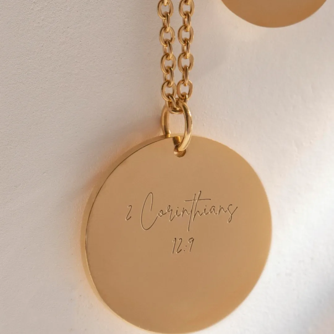 Christian Bible Verse Pendant with 2 Corinthians 12:9 Engraving