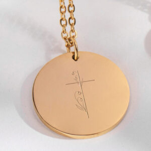 "Faithful & Good" Pendant with Floral Cross Engraving