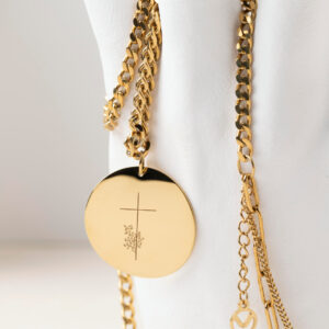 "Holy, Holy, Holy" Pendant with Floral Cross Engraving