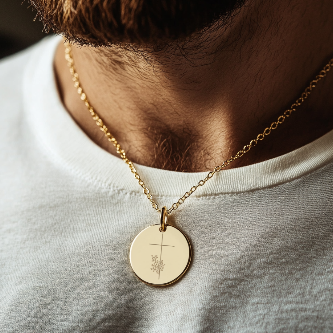 "Holy, Holy, Holy" Pendant with Floral Cross Engraving