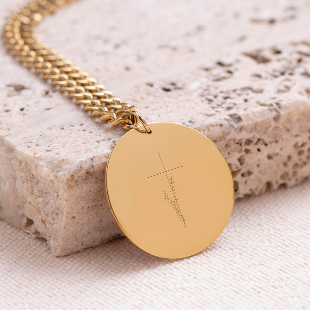 "Sing in the Storm" Pendant with Floral Cross Engraving